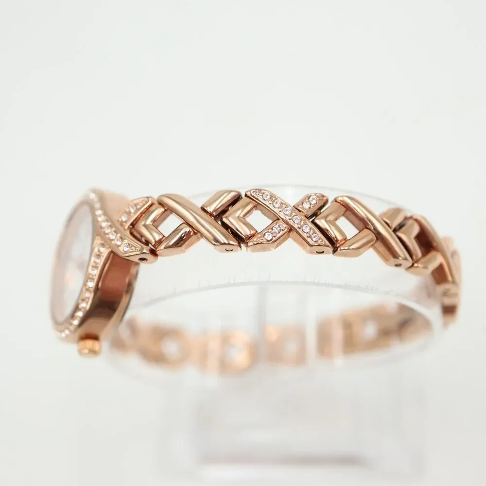Armitron Womens Rose Gold Tone Watch 24mm Jewel Bezel Bracelet w New Battery